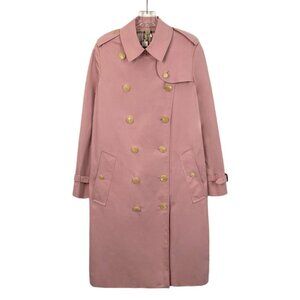 Burberry Womens Pink Double-Breasted Trench Coat With Belted Waist & Plaid Linin